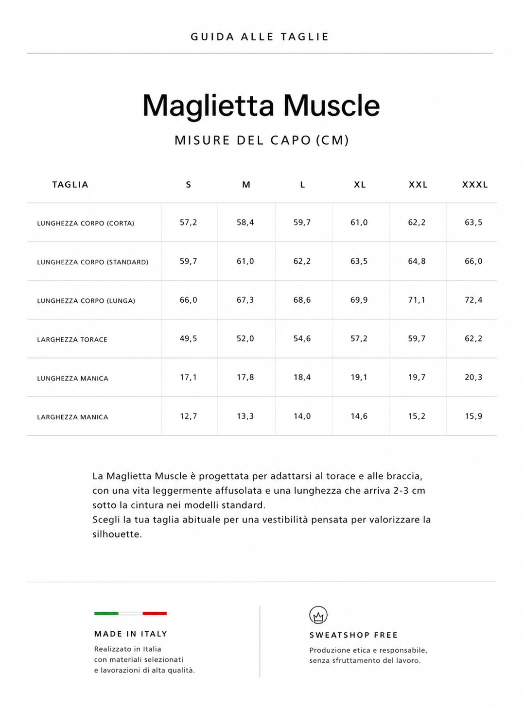 Guida alle taglie maglietta
